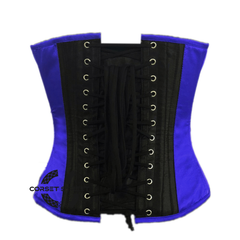 Blue and Black Satin Pirate Sequins Hand Work Costume Bustier Steampunk Waist Cincher Overbust Top