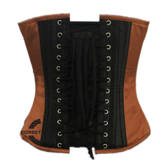 Brown and Black Satin Pirate Sequins Hand Work Costume Bustier Steampunk Waist Cincher Overbust Top