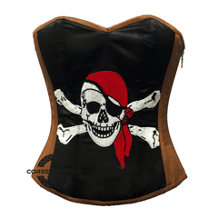 Plus Size Brown and Black Satin Pirate Sequins Costume Bustier Steampunk Waist Cincher Overbust Top