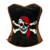 Brown and Black Satin Pirate Sequins Costume Bustier Steampunk Waist Cincher Overbust Top