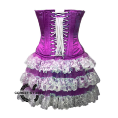 Plus Size Purple Satin Silver Sequins Burlesque Dress With Net Frill Skirt Corset Gothic Overbust Costume