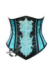 Baby Blue And Black Leather With Sequins Underbust Corset Burlesque Costume