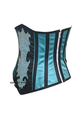 Baby Blue And Black Leather With Sequins Underbust Corset Burlesque Costume