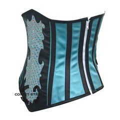 Plus Size Baby Blue And Black Leather With Sequins Underbust Corset Burlesque Costume