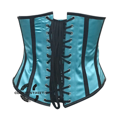 Plus Size Baby Blue And Black Leather With Sequins Underbust Corset Burlesque Costume