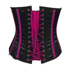 Plus Size Purple And Black Satin With Front Bow Halter Neck Burlesque Gothic Overbust Corset Top