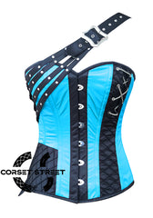 Baby Blue and Black Satin Gothic Steampunk Costume Overbust Bustier Top
