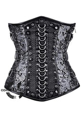Black and Silver Brocade Leather Steampunk Underbust Costume Corset