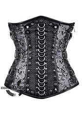 Black and Silver Brocade Leather Steampunk Underbust Costume Corset