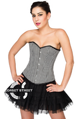 Black White Check Polyester Overbust Top & Satin Net Tutu Skirt Corset Dress