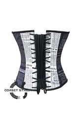 Newspaper Print Cotton Black and White Corset Gothic Bustier Overbust Plus Size Corset Top