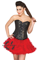Black Cotton Silk Sequins Top With Red Poly Tissue Tutu Skirt Plus Size Corset Dress
