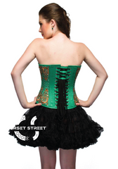 Green Satin Burgundy Sequins Handmade Overbust Top & Poly Tissue Tutu Skirt Women Plus Size Corset Dress