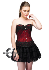 Red Satin Black Handmade Sequins Overbust & Tutu Skirt Women Corset Dress