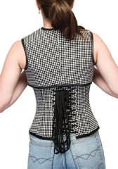 Black White Dotted Polyester Overbust Top with Shrug Women Plus Size Corset