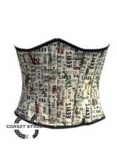 Newspaper Print Cotton Waist Training Underbust Plus Size Corset Top