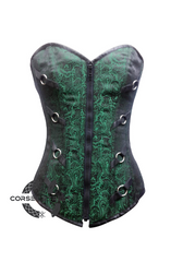 Green Brocade Gothic Steampunk Waist Training Bustiers Burlesque LONG Overbust Plus Size Corset Costumes