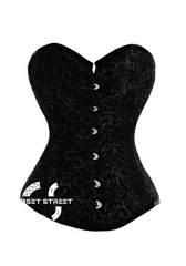 Black Brocade Gothic Steampunk Bustier Waist Training Burlesque Period Costume Overbust Plus Size Corset