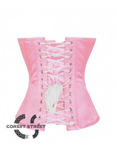 Pink Satin Double Bone Gothic Burlesque Waist Training Bustier Overbust Corset Costume