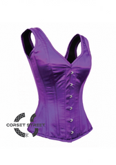 Purple Satin Shoulder Strap Gothic Burlesque Bustier Waist Training Overbust Plus Size Corset Costume