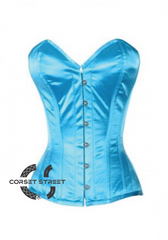 Baby Blue Satin Gothic Burlesque Bustier Waist Training Overbust Corset Costume