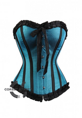 Turquoise Satin Gothic Retro Burlesque Bustier Waist Training Overbust Plus Size Corset Costume