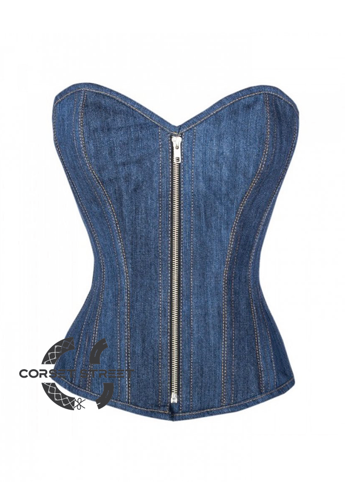 Blue Zipper Steampunk Denim Corset Online