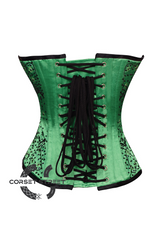 Green Satin Black Sequins Gothic Burlesque Bustier Waist Training Overbust Corset Costume