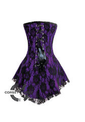Purple Satin Net Gothic Burlesque Bustier Waist Training Costume Overbust Plus Size Corset Dress