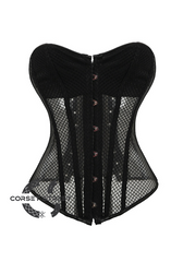 Sexy Black Mesh Net Gothic Steampunk Bustier Waist Training Overbust Sheer Plus Size Corset Costume