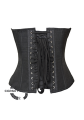 Plain Black Silk Gothic Burlesque Bustier Waist Training Overbust Corset Costume