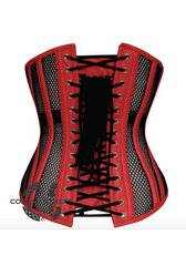 Red Satin Black Net Gothic Burlesque Waist Training Bustier LONG Underbust Sheer Corset Costume