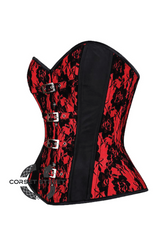 Red Black Satin Net Gothic Burlesque Waist Training Bustier Overbust Corset Costume