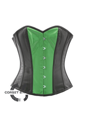 Sexy Black Faux Leather & Green PVC Gothic Steampunk Bustier Waist Training Overbust Corset Costume