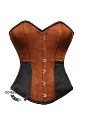 Brown & Black Satin Gothic Burlesque Waist Training Bustier Overbust Plus Size Corset Costume