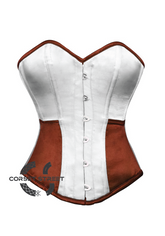 White & Red Satin Gothic Burlesque Waist Training Bustier Overbust Plus Size Corset Costume