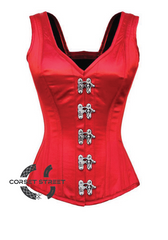 Red Satin Shoulder Straps Seal Lock Opening Gothic Burlesque Bustier Waist Training Overbust Plus Size Corset Costume