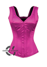 Purple Satin Shoulder Straps Front Closed Gothic Burlesque Bustier Waist Training Overbust Corset Costume