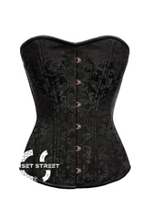 Black Brocade Spiral Steel Boned Corset Antique Busk Front Opening Waist Training Bustier Overbust Corset Top