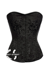 Black Brocade Spiral Steel Boned Corset Front Closed Waist Training Bustier Overbust Plus Size Corset Top