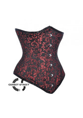 Red and Black Brocade Spiral Steel Boned Corset Waist Training Bustier LONG Underbust Corset Top