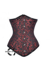 Red and Black Brocade Spiral Steel Boned Corset Waist Training Bustier LONG Underbust Corset Top