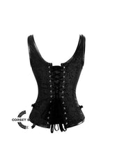Black Brocade and Leather Gothic Steampunk Costume Waist Training Bustier Overbust Corset with Shoulder Straps