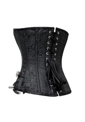 Black Brocade Antique Zipper Gothic Costume Waist Training Bustier Overbust Corset Top