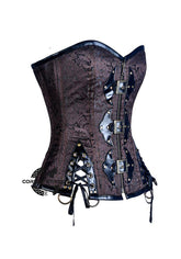 Brown Brocade Front Zipper Steampunk Costume Waist Training Bustier Overbust Corset Top