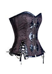 Brown Brocade Front Zipper Steampunk Costume Waist Training Bustier Overbust Corset Top