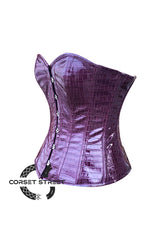 Wine Corset Crocodile Skin Texture Faux Leather Overbust Plus Size Bustier Top