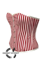 Red and White Vertical Striped Satin Gothic Costume Waist Training Overbust Plus Size Bustier Top