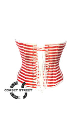 Red and White Horizontal Striped Satin Gothic Costume Waist Training Overbust Plus Size Bustier Top