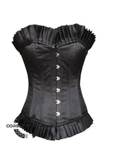 Black Satin with Trim Waist Training Overbust Plus Size Corset Top